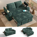 Vipbear 65" Loveseat Sleeper Sofa with Pull Out Bed, Plush Corduroy 3-in-1 Convertible Sofa Bed with Reclining Backrest|USB Ports|Cup Holders|Side Table|Storage Armrests, Tool Free Assembly, Green